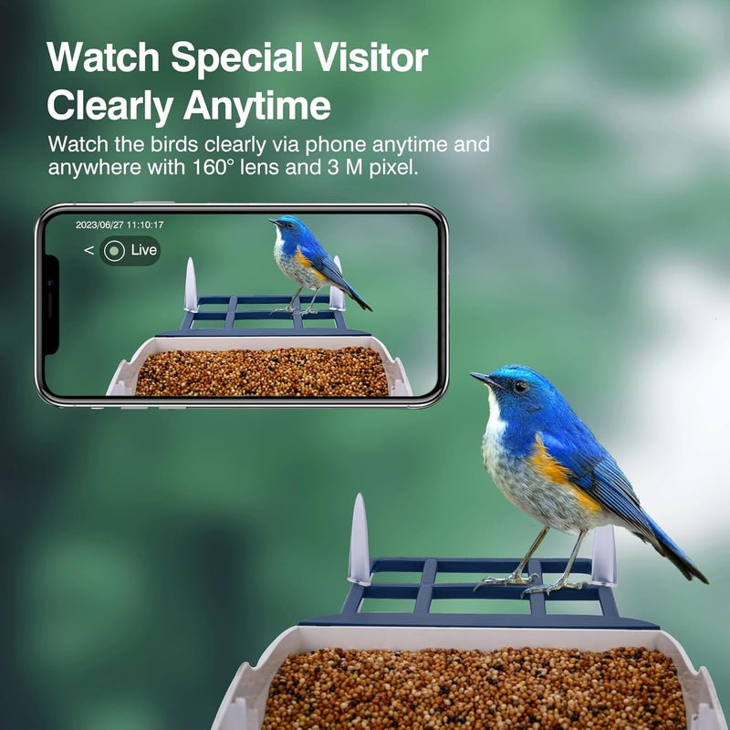 Aprilmin Smart Bird Feeder with Camera,AI Identify Species,Bird House with Solar Powered,Instant Arrival Alerts,2K HD Capture Video Live View,Gift for Birds Lover (Indigo Blue) - Image 5
